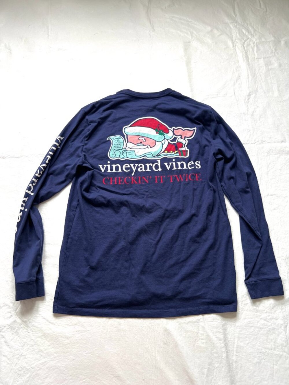 Vineyard Vines long sleeve t shirt blue Big & Tall XL Santa Whale list pocket